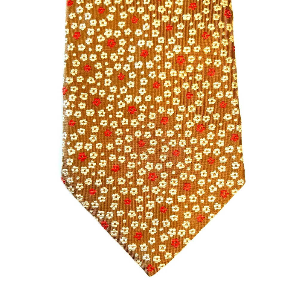 Ungaro Silk Neck Tie of Daisy’s in Gold Cream Red OS made in Italy